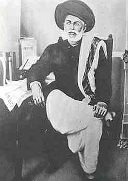 Historical portrait of social reformer Jyotirao (Jyotiba) Phule seated in a turban