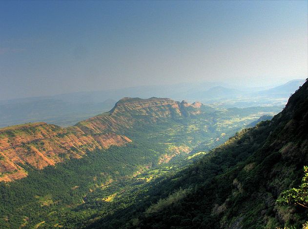 Step-like basalt scarps of the Deccan Traps plateau seen at Matheran, western India