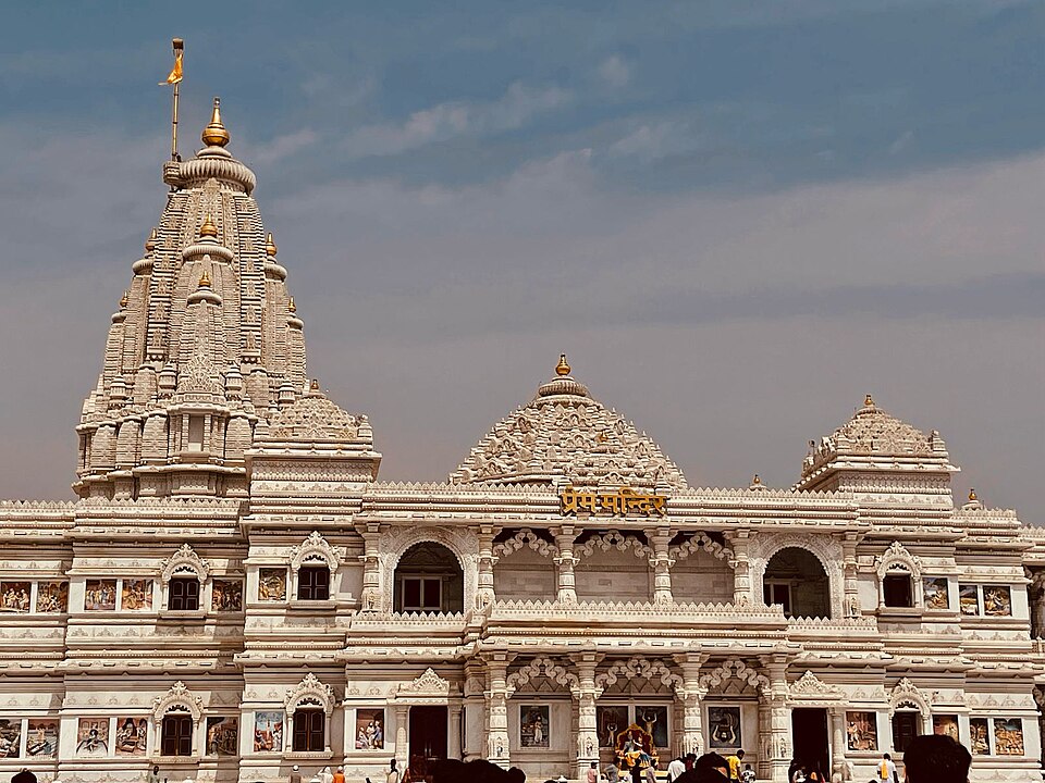 The white-marble Prem Mandir temple at Vrindavan, Mathura district