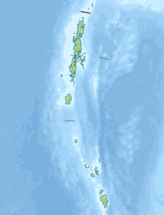 Relief map of India's Andaman and Nicobar Islands in the Bay of Bengal