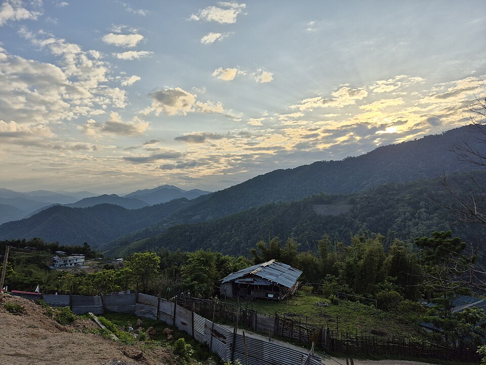 Layered dense forested hills of Arunachal Pradesh in the eastern Himalaya at dusk