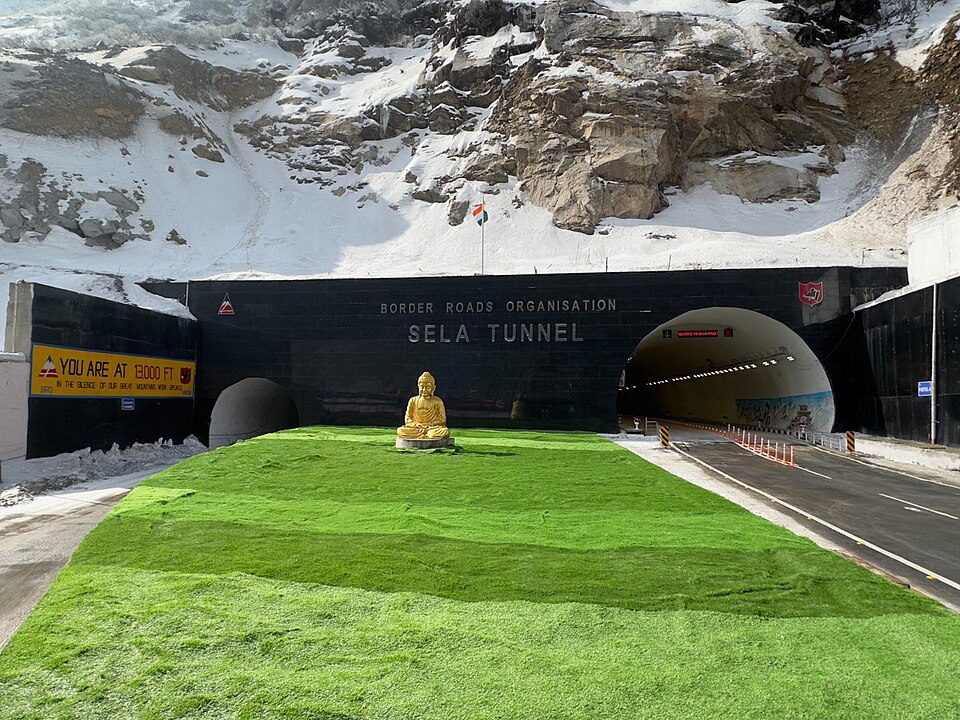 The Border Roads Organisation Sela Tunnel portal in snow-covered high-altitude Arunachal Pradesh