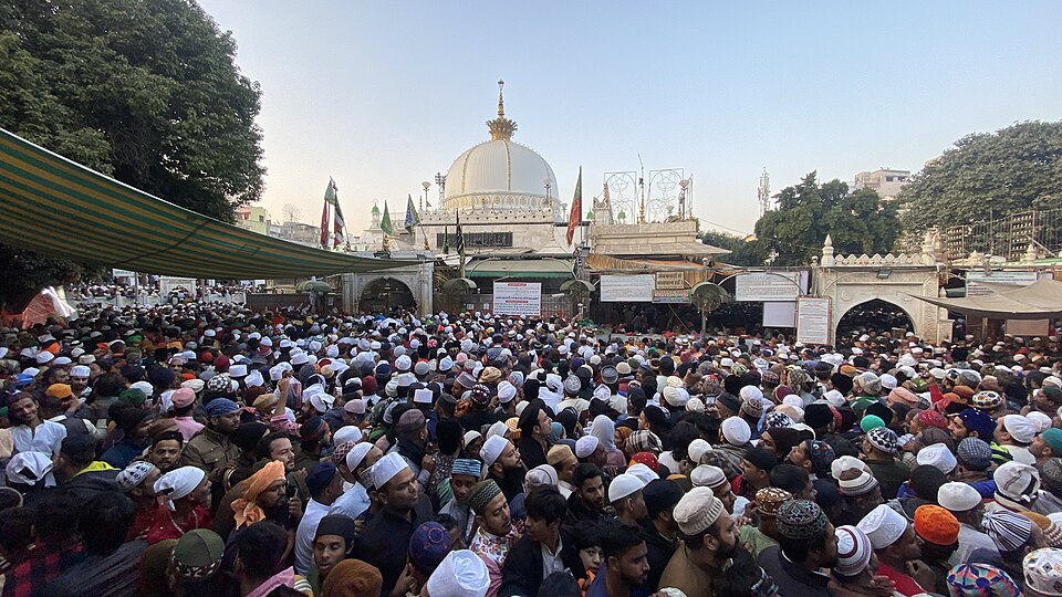 The white-domed Ajmer Sharif Dargah of Moinuddin Chishti thronged with devotees