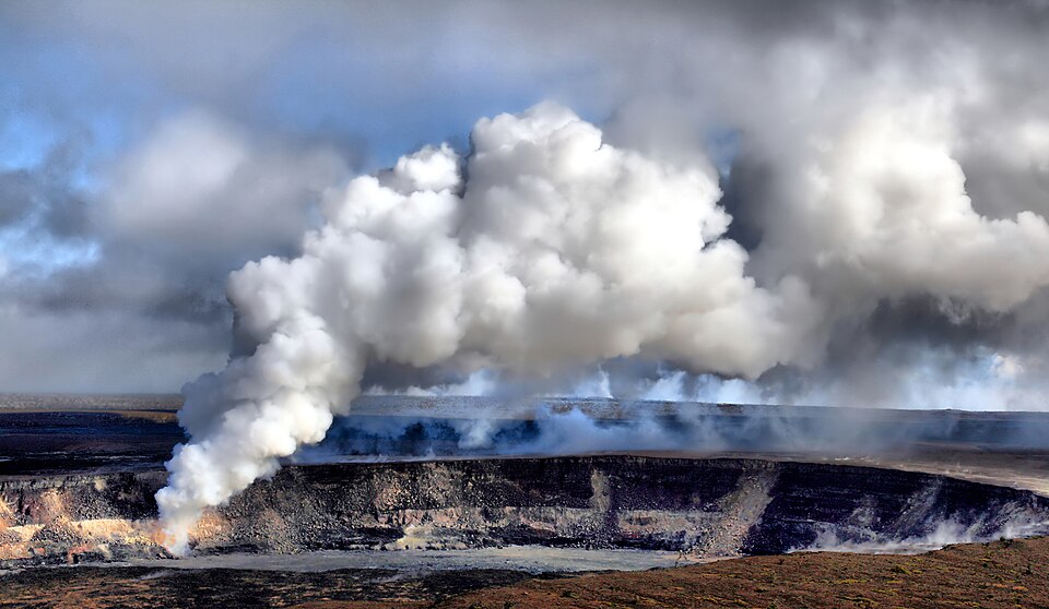 Steam and gas plume rising from the Halemaumau crater of Kilauea volcano, Hawaii