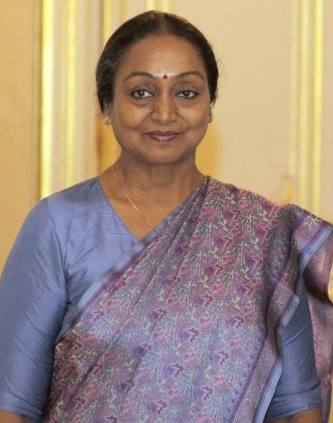Official portrait of Meira Kumar, former Speaker of the Lok Sabha, wearing a lavender-and-pink patterned saree